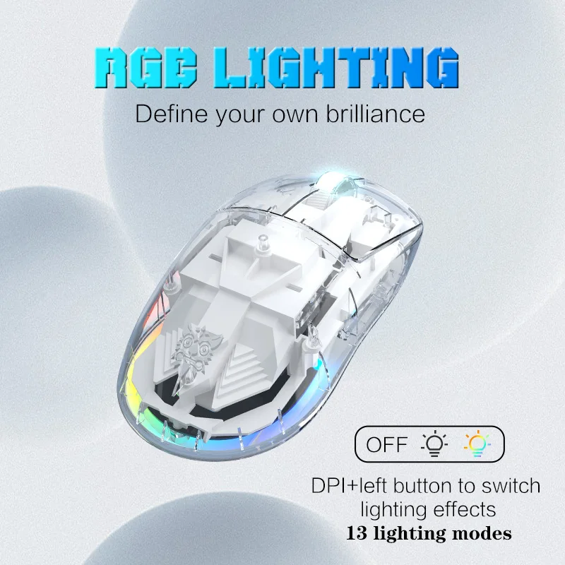 Onikuma CW926 Mouse for playing transparent games with USB cable RGB power + 2.4G wireless connection