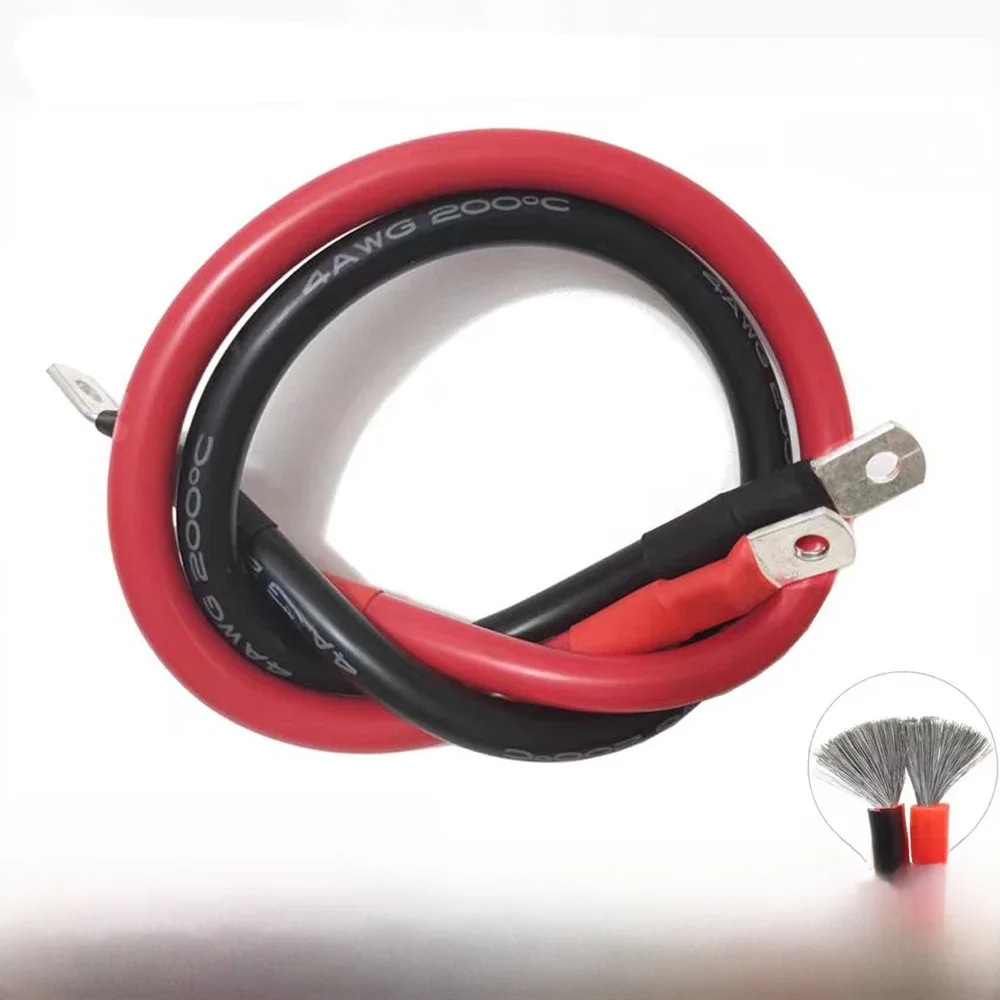 Weiches Autobatterie-Verbindungskabel 8/6/4/2/0AWG Silikonkabel mit M8 Verzinnten Kupferkabelschuhen für Solarwechselrichter, Batterie, Auto, USV. Set.