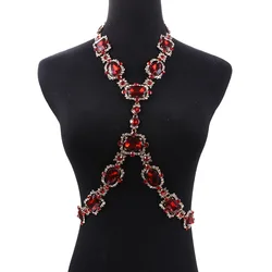 Costume Jewellery Accessory Collar Emerald Crystal Rhinestone Statement Bra Harness Necklace Waist Body Chain Jewelry for Women