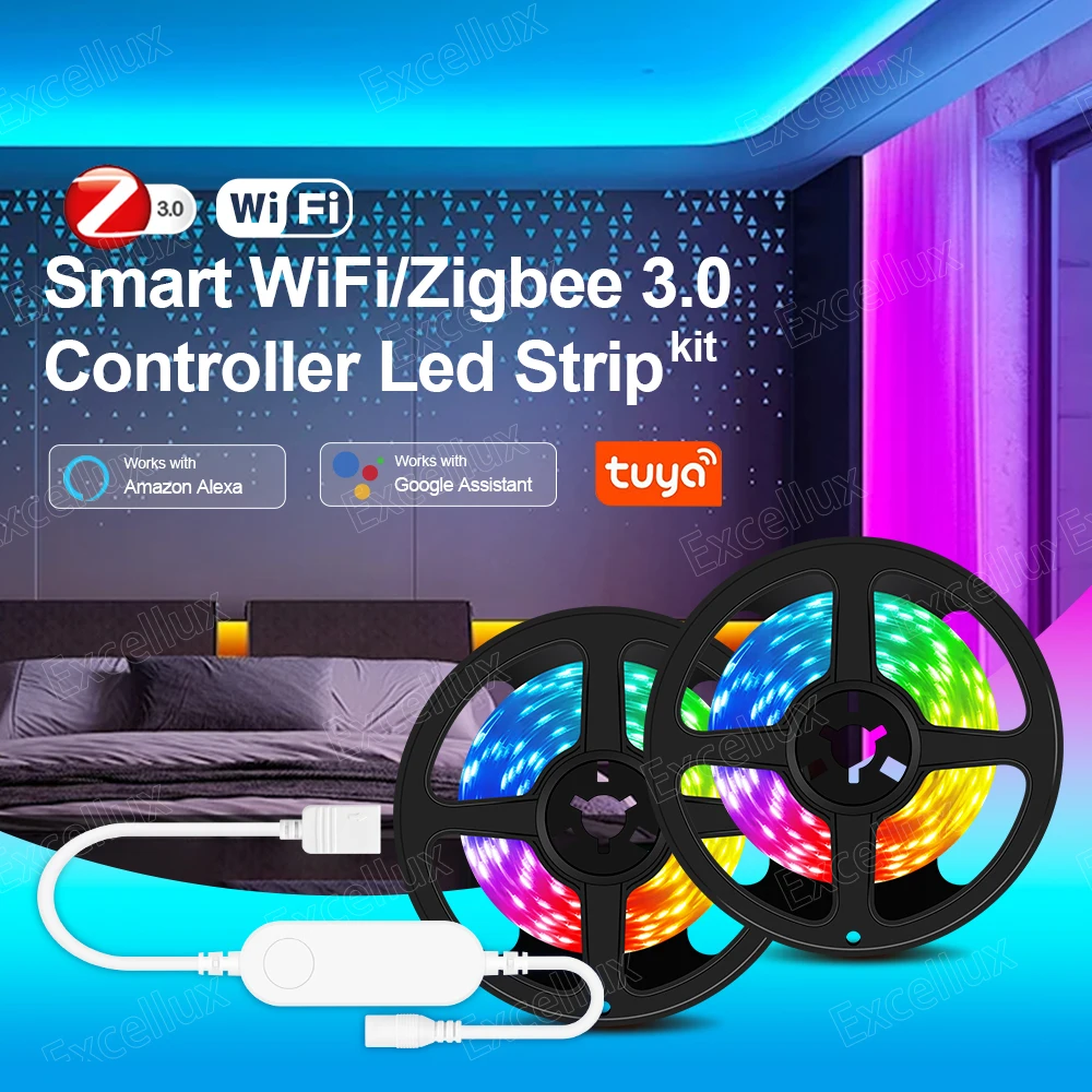 Smart Tuya Zigbee Led Lights /WiFi RGB Led Strip 5m 10m 15m 20m DC12V 5050 Led Tape Works With Alexa /Zigbee Hub/ Home Assistant