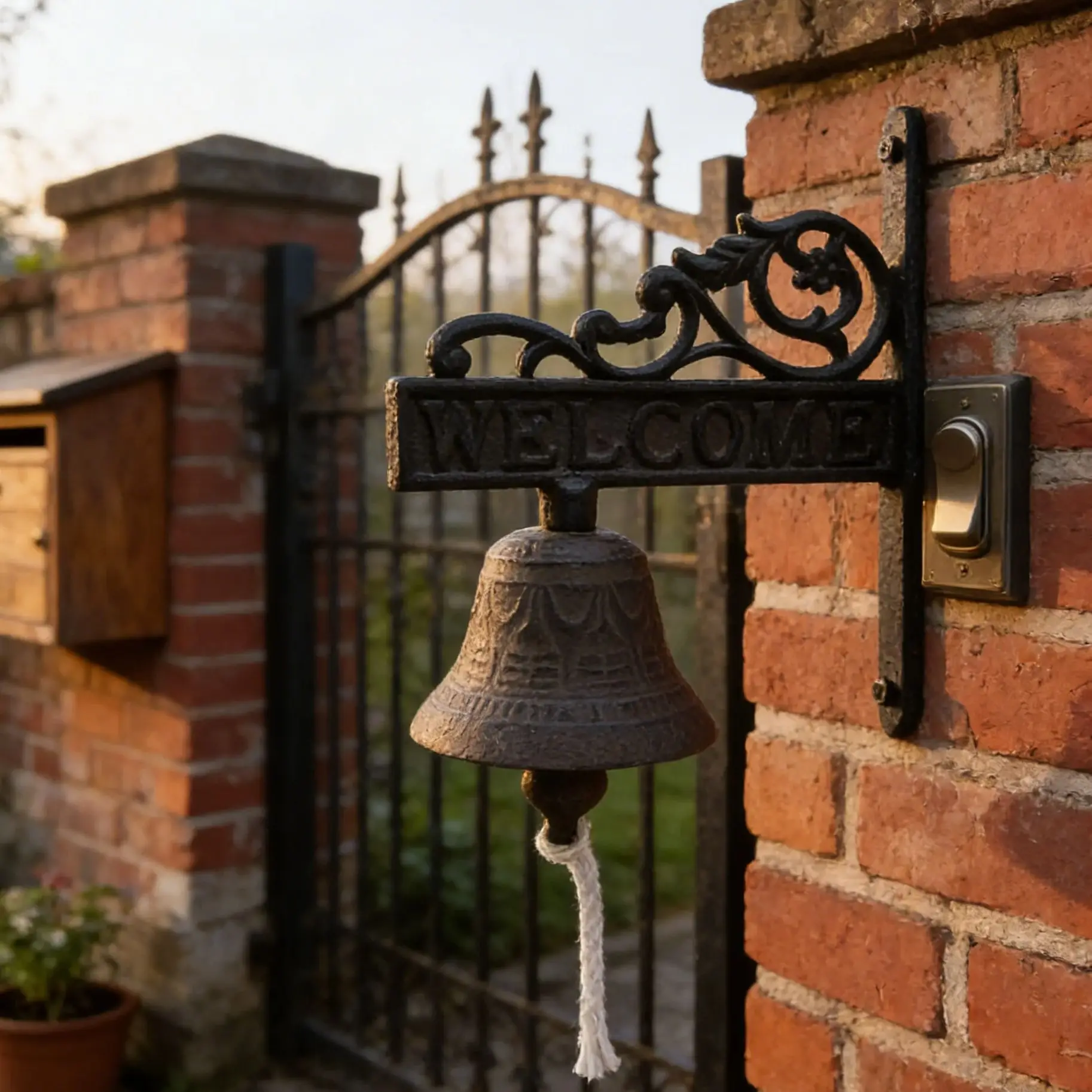 Outdoor Dinner Bells Cast Iron Bracket Mounts Bell Indoor Outdoor Wall Hanging Bell Antique Doorbell Hanging Garden Bell Decor