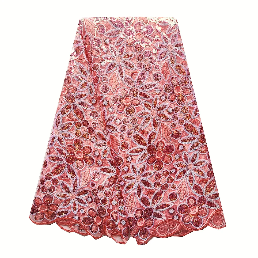 

Sequin African Lace Fabric 4 Yards Peach Nigerian Net Lace Sequence French Lace Fabric for Wedding Dresses 2026