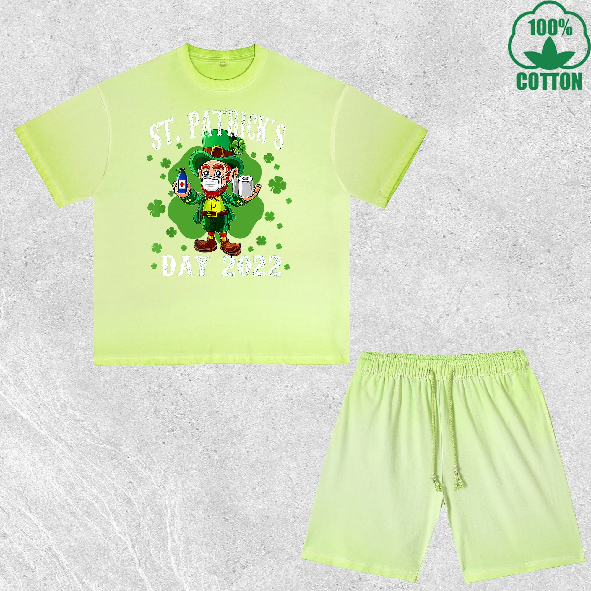 

Комплект из футболки и шорт с принтом Saint Patrick, эффект потертости, разноцветный, свободный крой, модный, 100% хлопок, выгодный набор