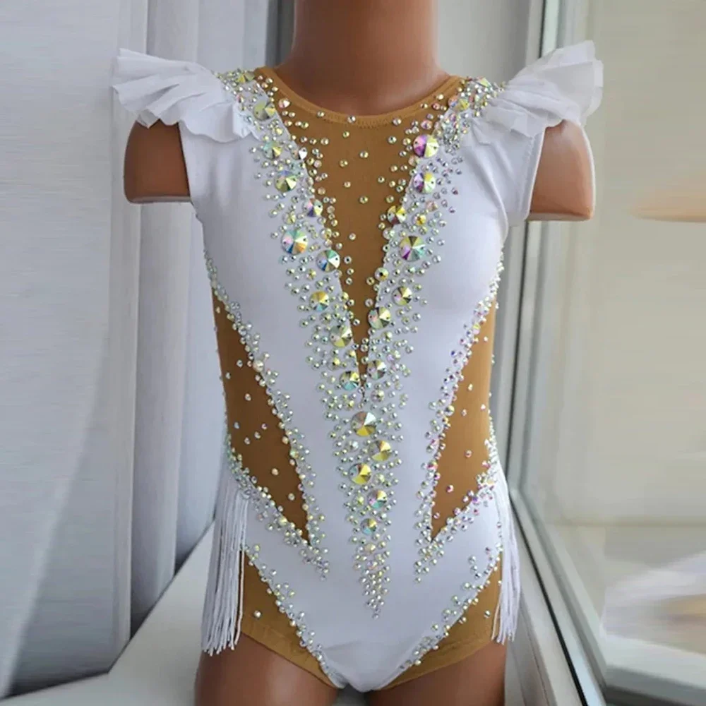 Ritmische gymnastiek maillots Artistieke gymnastiek maillots Dames meisjes turnpakje Mesh Spandex Hoge elasticiteit Handgemaakt BD3351 - afbeelding 2