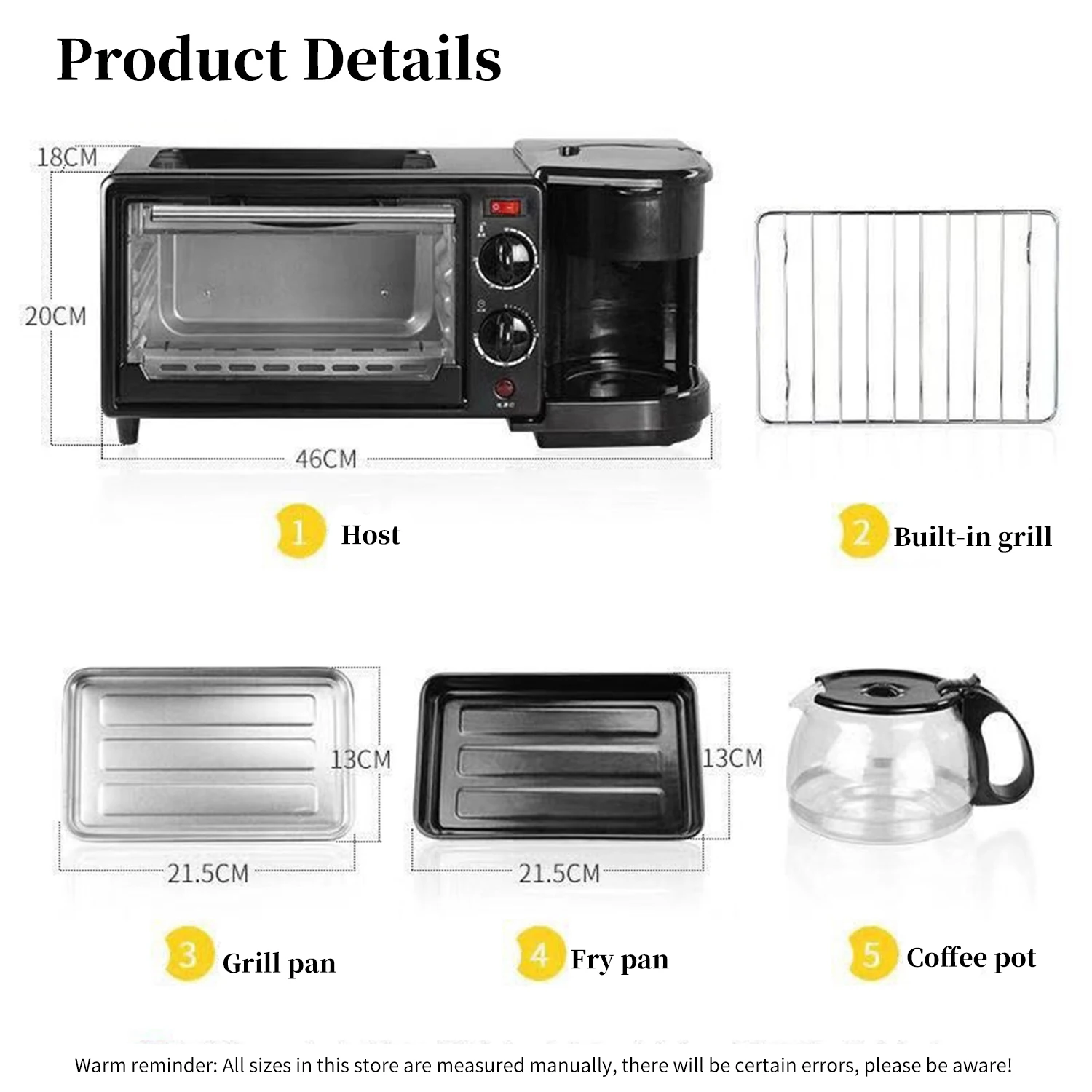3-in-1 Vielseitige Frühstücksmaschine mit Isolierbehälter, Kaffeemaschine, Backgerät für Kuchen, Steak, Wurst, Küchenkochgerät, Heimofen mit hitzebeständigem Griff