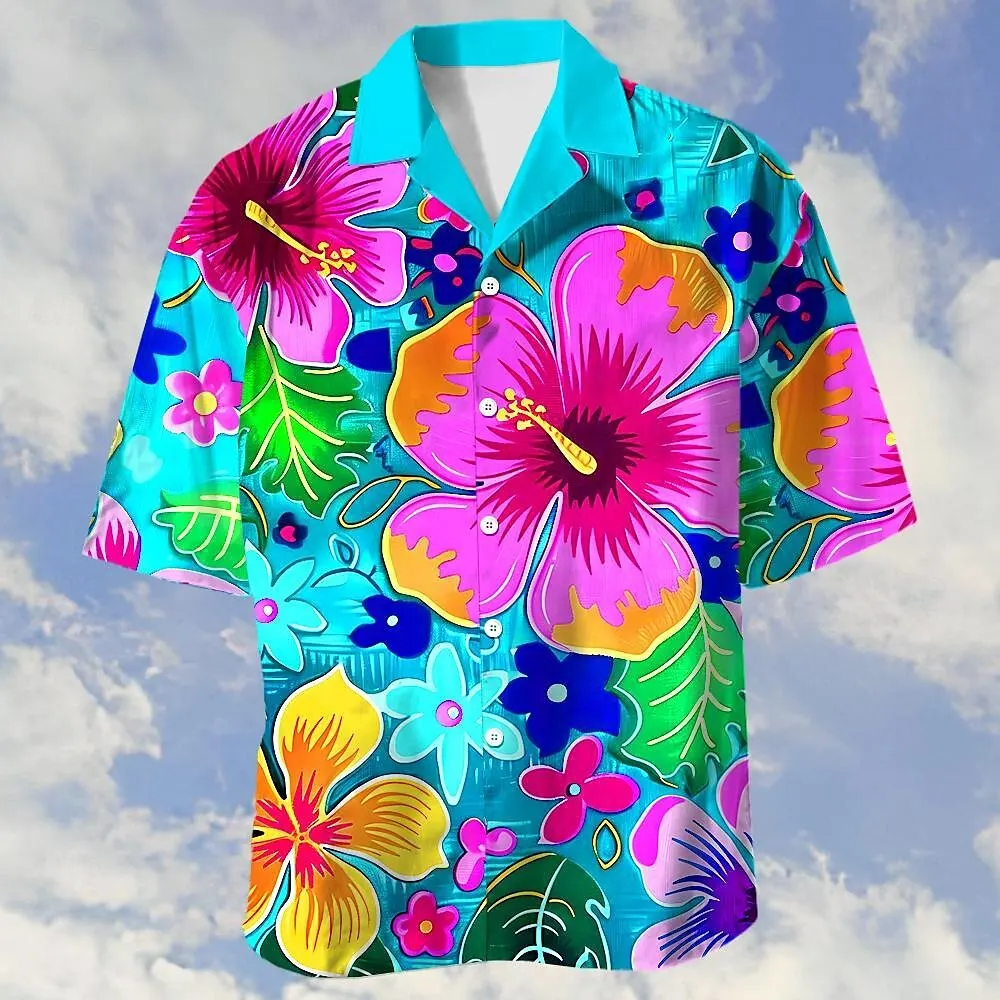 Floral pattern T-shirt free fashion Hawaiian men\'s shirt outdoor street casual summer and spring Cuban collar blue shirt