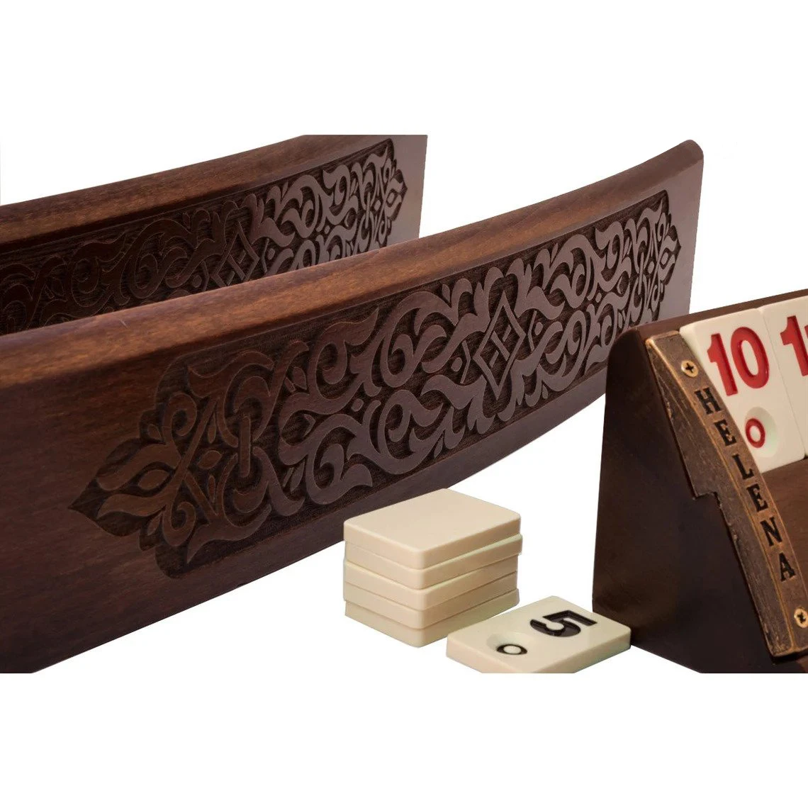 

Oval Carved Handmade Luxury Solid Wood Rummy Okey Board Game Set - Rummikub And Stones - Deck Box For Gift Oyunlar Tarot