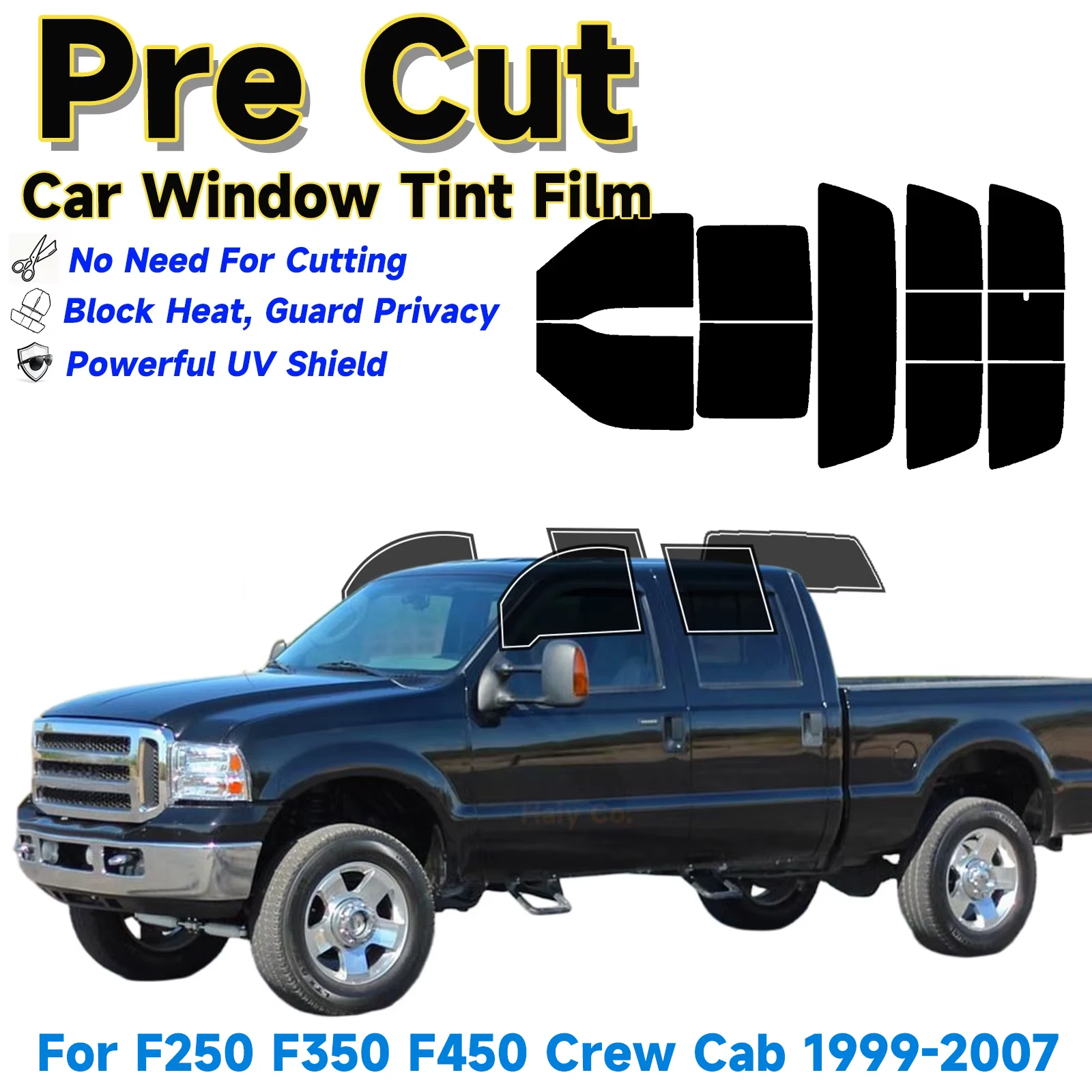 Car Window Solar Uv Protector Privacy Tint Film for Ford F250 F350 Crew Cab 1999 2000 2001-2007 Pre Cut Window Tint Sun Block