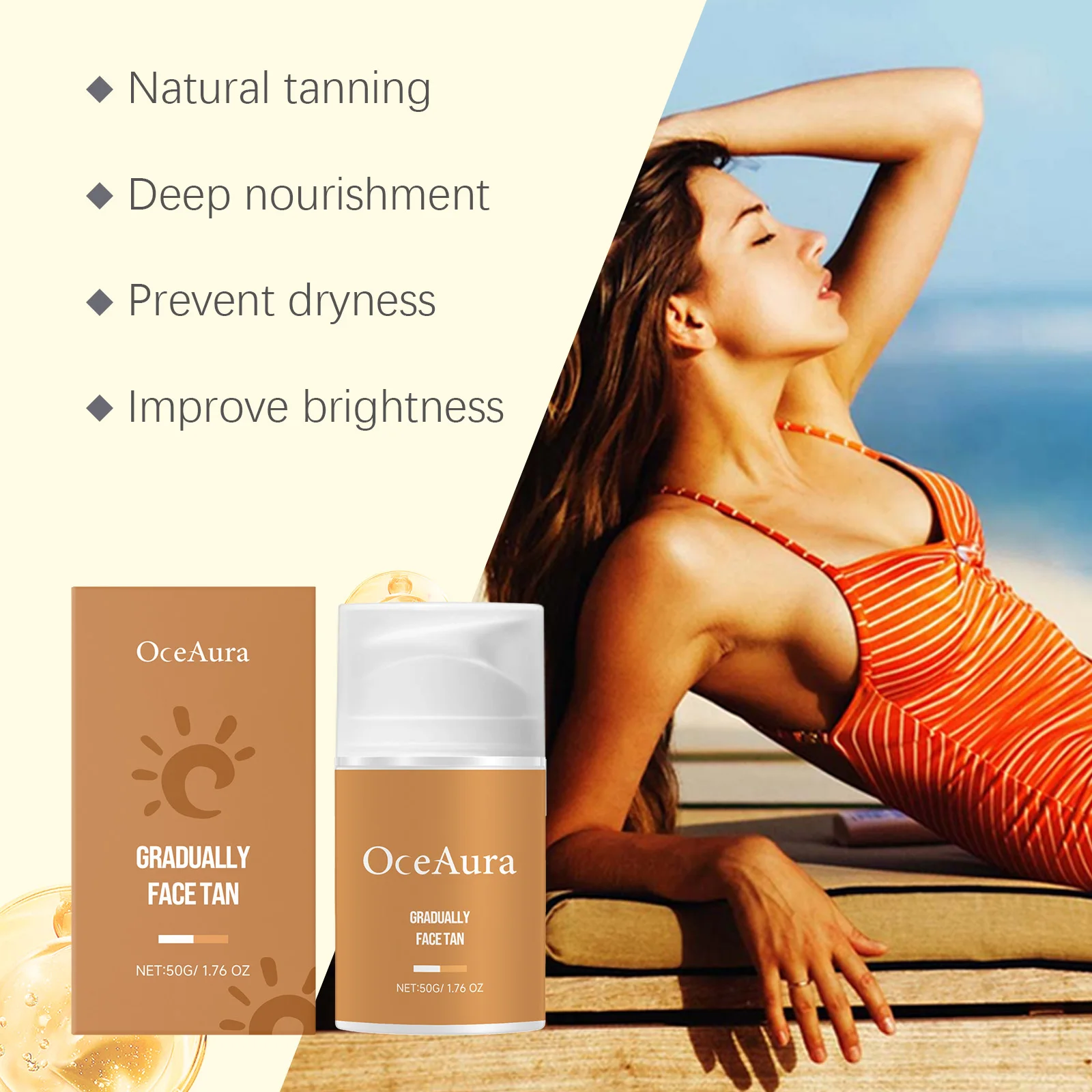 كريم تسمير الجسم من Oceaura مغذي عميق بدون شمس دباغة برونزية من القمح لتنعيم البشرة كريم تسمير بشرة الجسم
