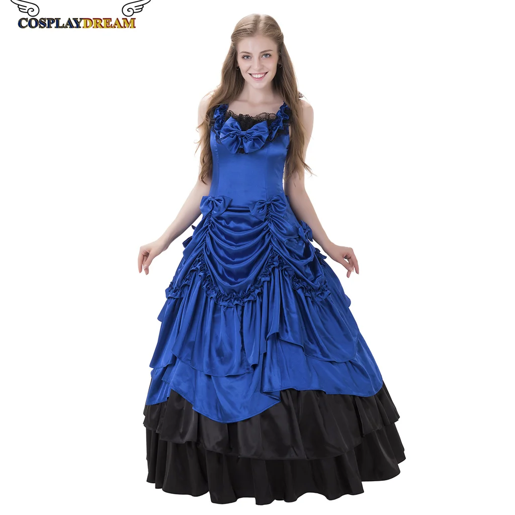 red and blue ball gown dress vampire evening gown victorian gothic steampunk dress masquerade ball gown women's costume dress