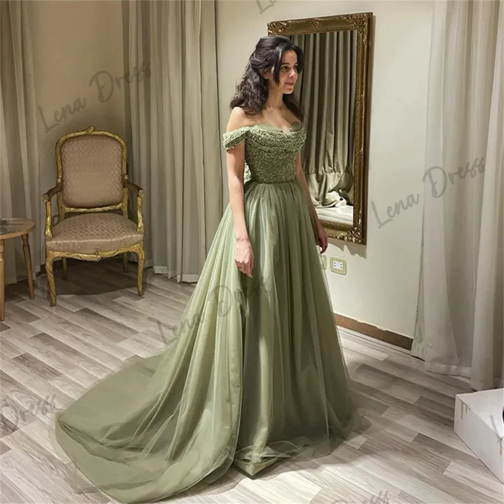 Sweetheart Saudi Evening Dresses 2024 Luxury Green Elegant Dress Woman 2024 Lena Line A Sequins Elegant Formal Dresses for Women