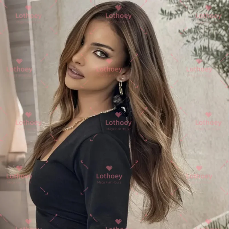 Wig gelombang tubuh coklat keemasan wig rambut manusia sedang wig gelombang air indah elegan wig dasar sutra setiap hari untuk wanita cocok untuk Yahudi