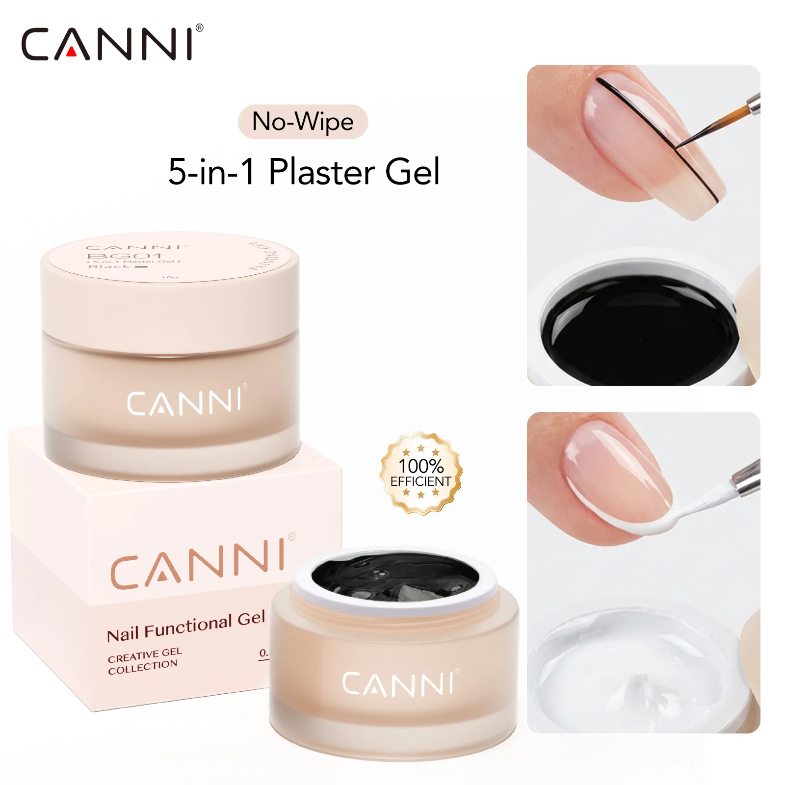 CANNI 10g No-Wipe 5-in-1 Plaster Gel HEMA TPO FREI Nail Art Funktionsgel Weiß Schwarz Nagellack Reliefmuster DIY Maniküre – Detail 2