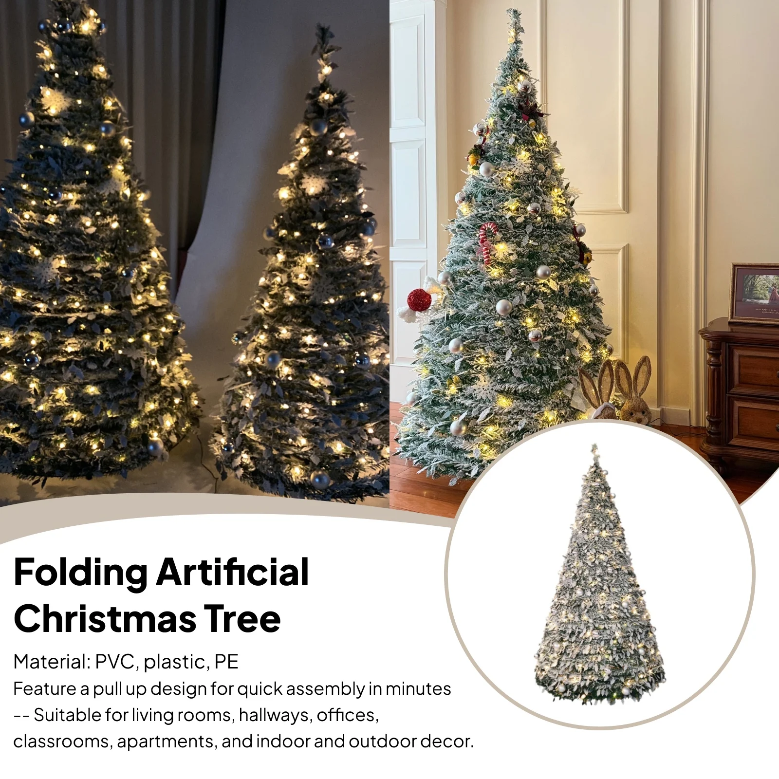 Foldable Christmas Tree with Decorative Lights PVC Material for Dining Rooms Christmas Tree for Porch Party Shops Apartment