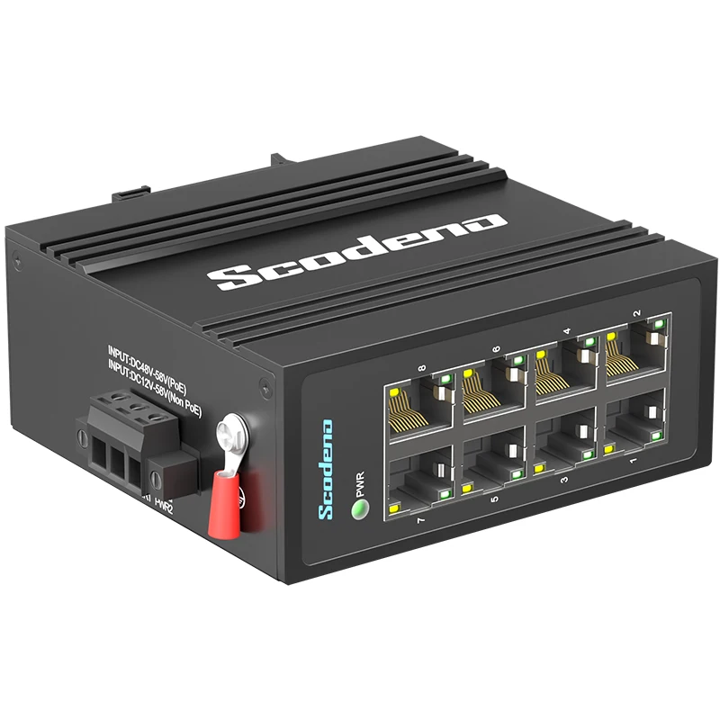 Industrial Ethernet Switch 8-Port Megabit 10/100Mbps Unmanaged -40 to 75°C DIN-Rail IP40