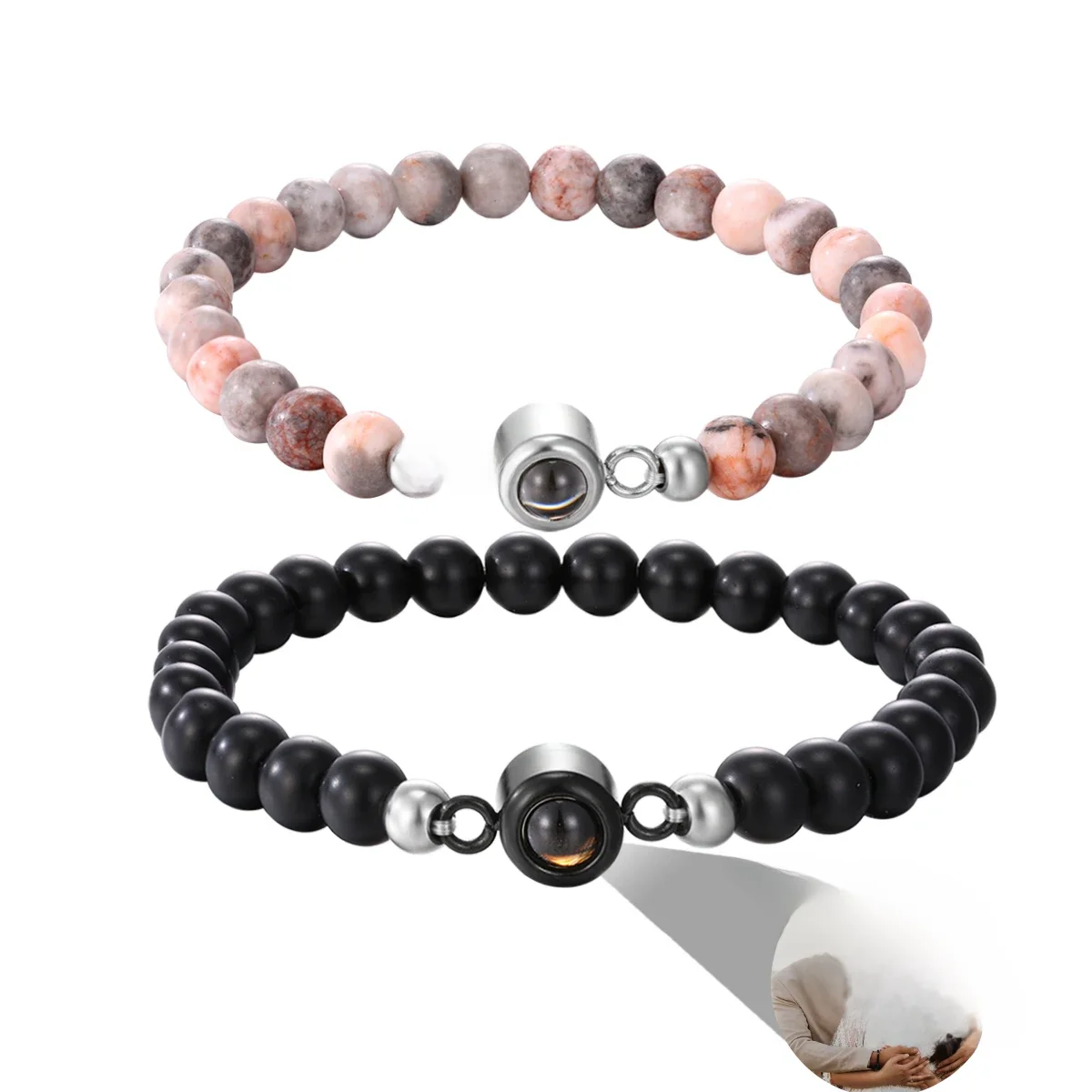6mm Tigerauge Naturstein Armbänder personal isierte Foto projektion Armband benutzer definierte Bild