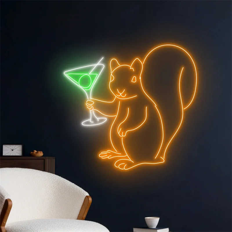 

Squirrel Drinking Martini Neon Sign, Cocktail Martini Neon Light, Squirrel LED Light, Room Wall Decor, Bar Club Neon Light