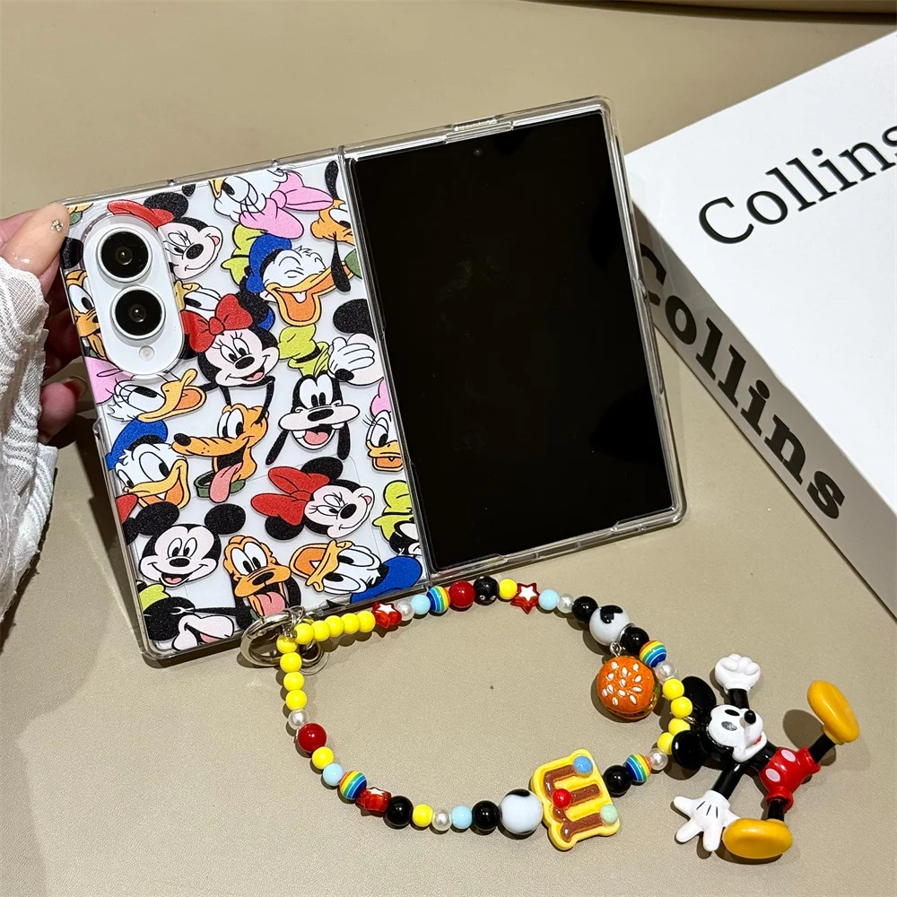 Cute Puppy Mickey Cartoon Phone case for Samsung Galaxy Z Fold 8 Fold 3 4 5 6 7 fold 8 Ultra Cover With Chain Fashion Cute Cases