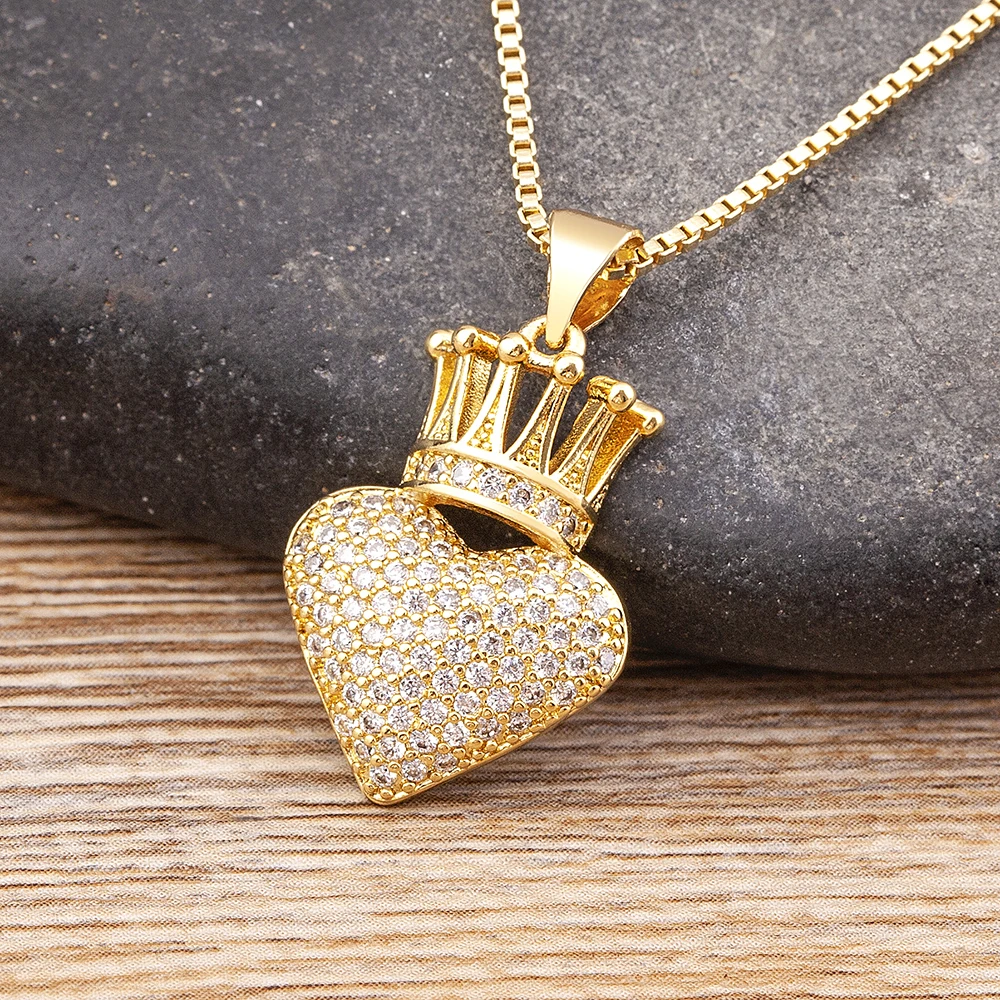 Nidin New Retro Romantic Heart Shape Sparkling Zircon Charm Pendant Necklace For Women Light Luxury  Jewelry Daily Party Gifts