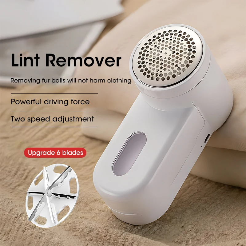 Lint Remover 6 Blades Clothes Carpets Lint Pill Fluff Remover Sweater Hair Ball Trimmer Fabric Fuzz Shaver Machine USB Charge