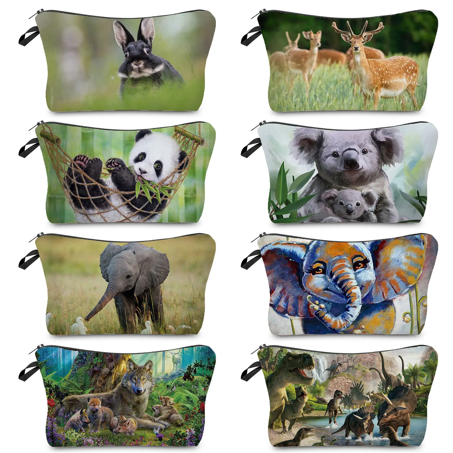 

Cute Forest Animal Pattern Makeup Bag Koala Elephant Dinosaur Panda Print Women Cosmetic Bags Kawaii Kid Gift Coin Purse Zipper