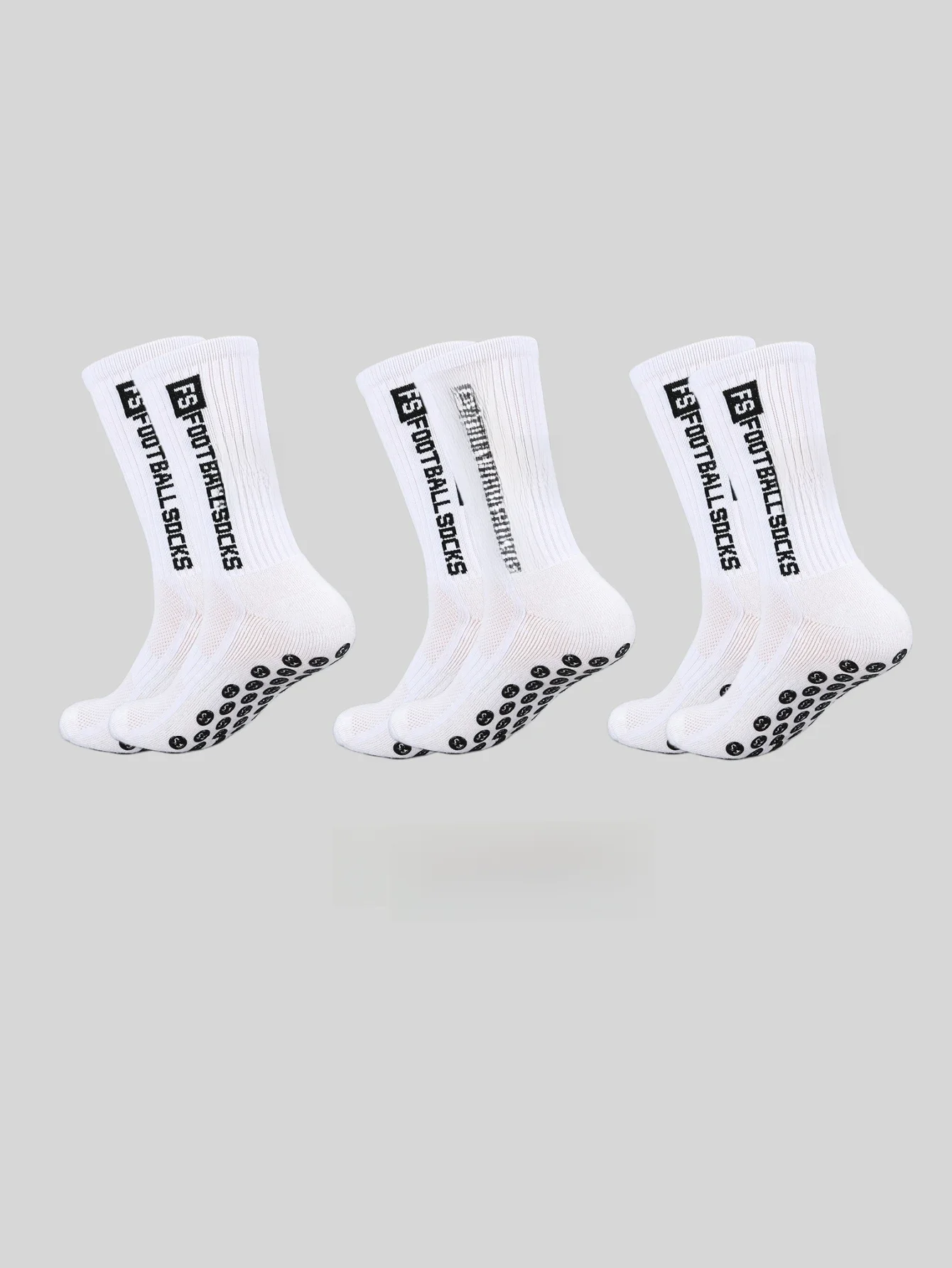 3 paires de chaussettes de sport de football FS antidérapantes, résistantes à la transpiration et aux odeurs avec points adhésifs