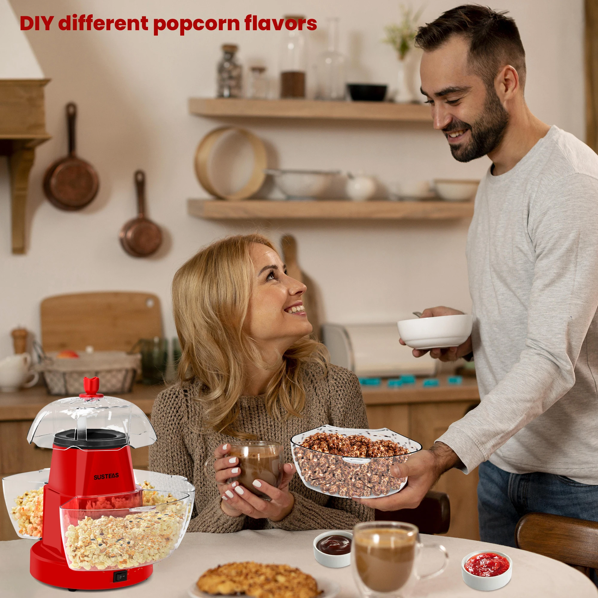 Popcorn Machine Home - 1200W 전기 핫에어 팝콘 메이커, 무오일