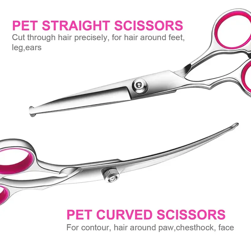 Pet Grooming Scissors Kit - Safe Stainless Steel Tools for Dogs and Cats - Perfect for Trimming, Shaping, and Styling Your Pet