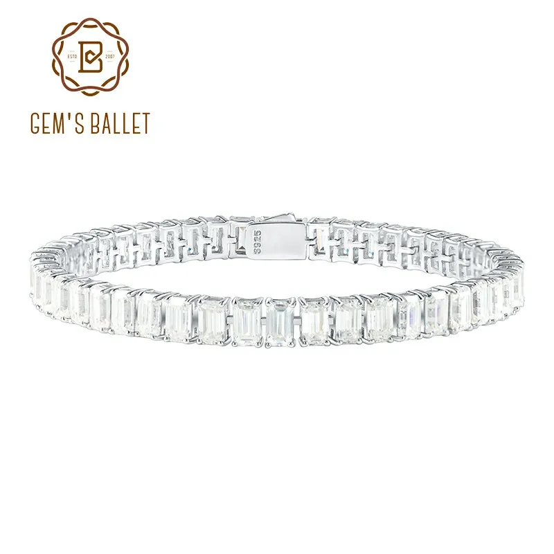 

GEM'S BALLET 3X5mm Emerald Cut Moissanite Tennis Bracelet Jewelry 925 Sterling Silver Link Chain Bracelet 6.5in Gift For Women