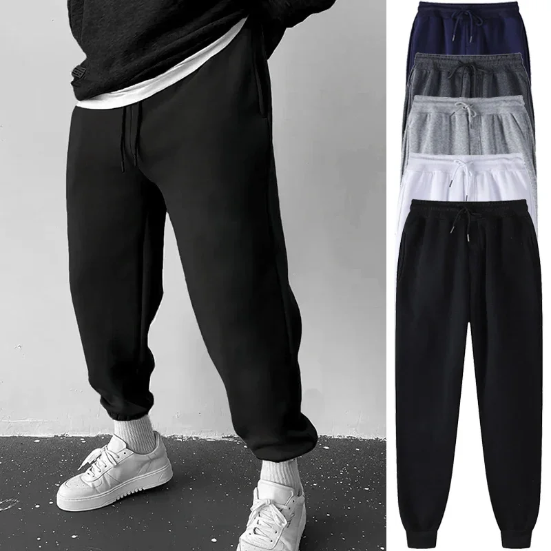 Pantalon de jogging d'entraînement athlétique pour hommes, coupe ample, décontracté, doublé polaire, taille élastique, cordon de serrage, printemps-automne