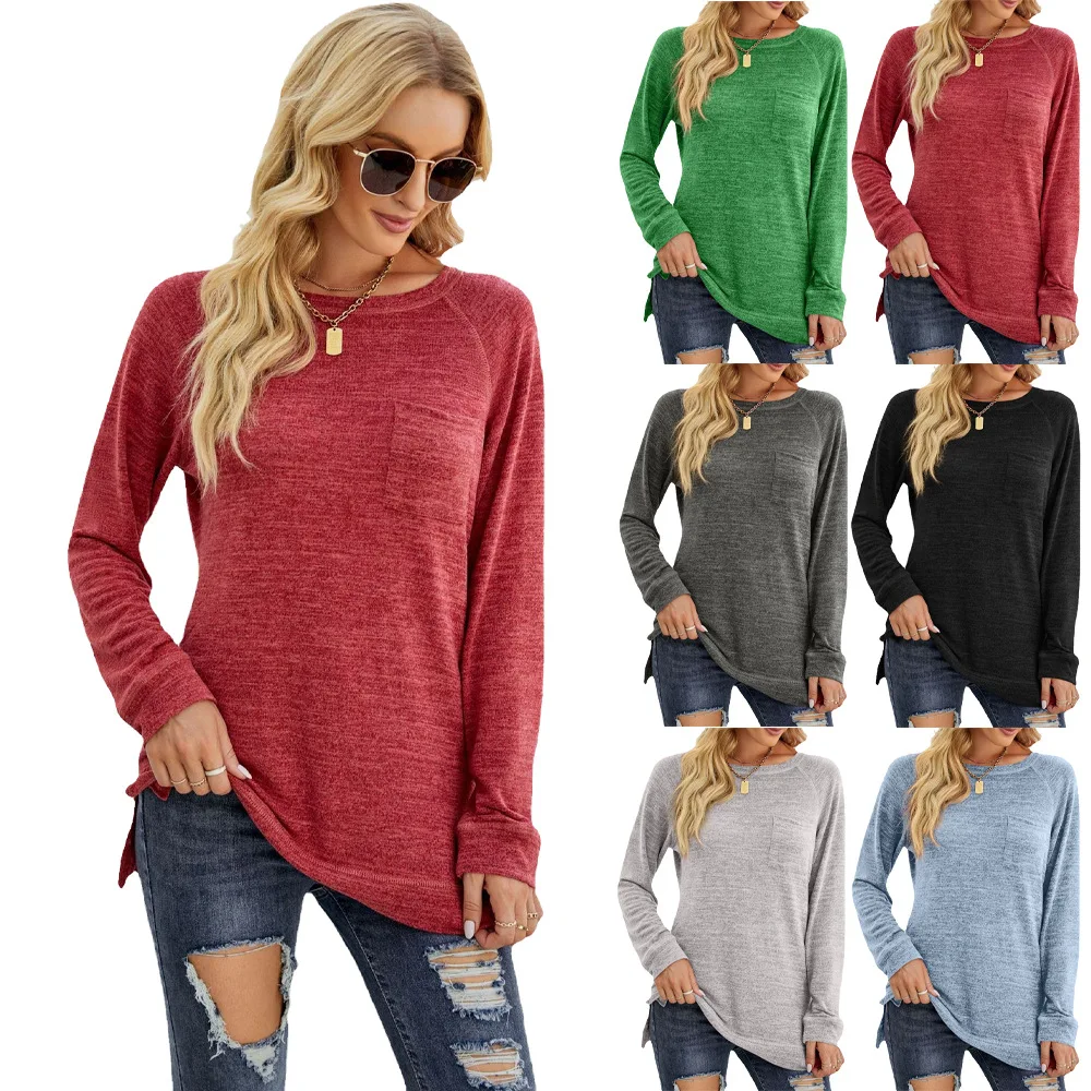 Ladies Long Sleeve Blouse T-Shirt Top Spring Autumn Loose Casual Female Women Solid O-Neck Blouse Shirts Pullover Top Plus Size