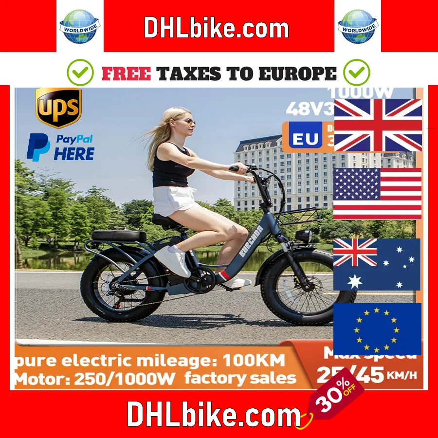 

OTIDA U8 Women Electric Bike Adults Fat Tires Urban City Electric Bicycle 1000W 48V31.5AH Large Battery Lady Girl OFF-Road EBike