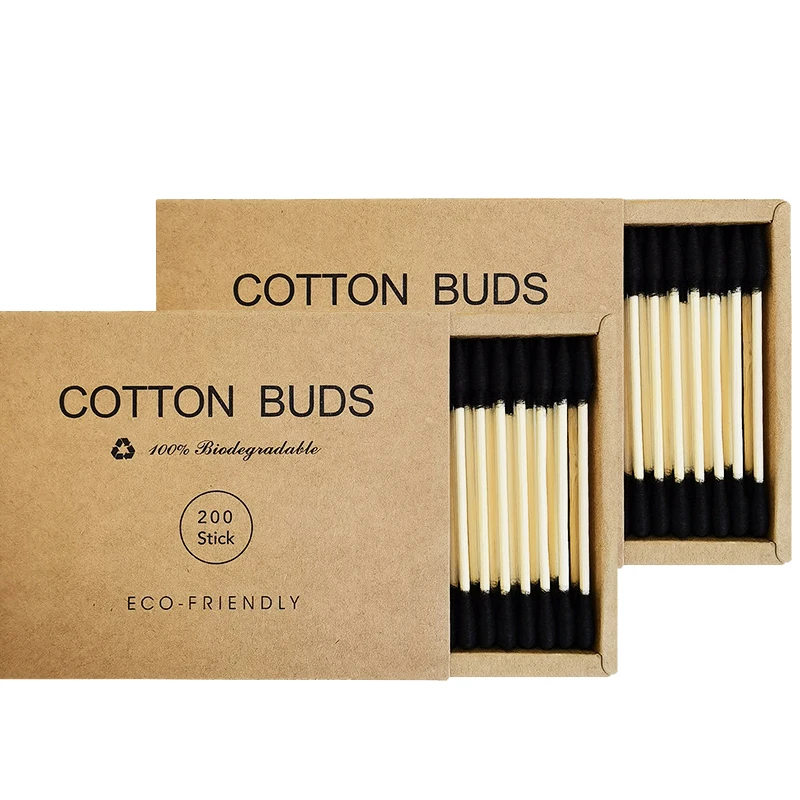 Two boxes of bamboo cotton swabs 400 pcs, organic wooden cotton swabs, suitable for make-up, cleaning wounds, cleaning dirt