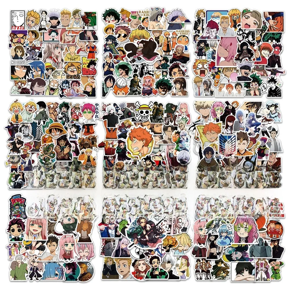 300 Stück Mix Anime Aufkleber für Kinder Onepiece JujutsuKaisen DragonBall Aufkleber DIY Auto Wand Coole Cartoon Aufkleber Wasserdichtes Spielzeug