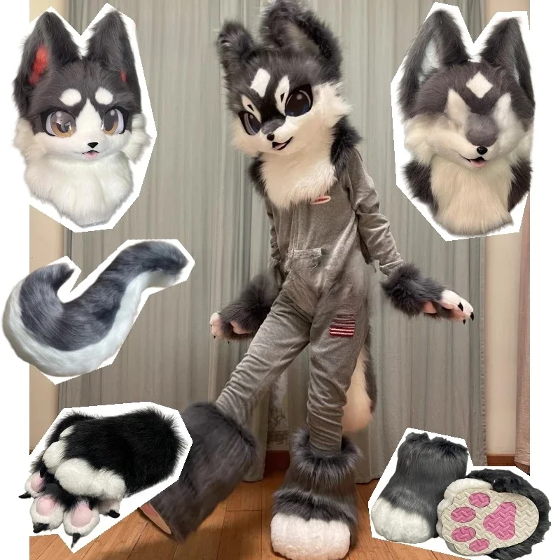 Kawaii Fursuit głowa zwierzęcia kostium bestii Fursuit futrzana głowa uroczy pies wilki głowa bestii kostiumy i akcesoria garnitur — zdjęcie 2