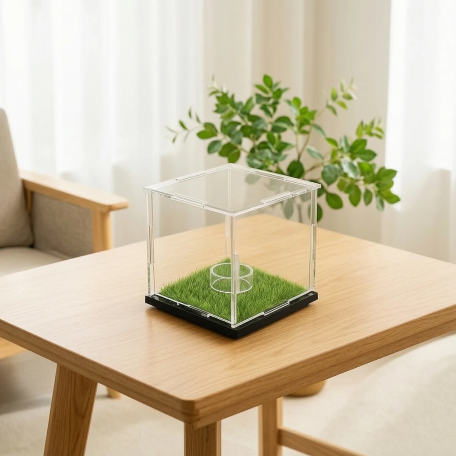 Mini Soccer Ball Display Case Artificial Grass Base Dust Resistant Clear Cover Sports Memorabilia Showcase