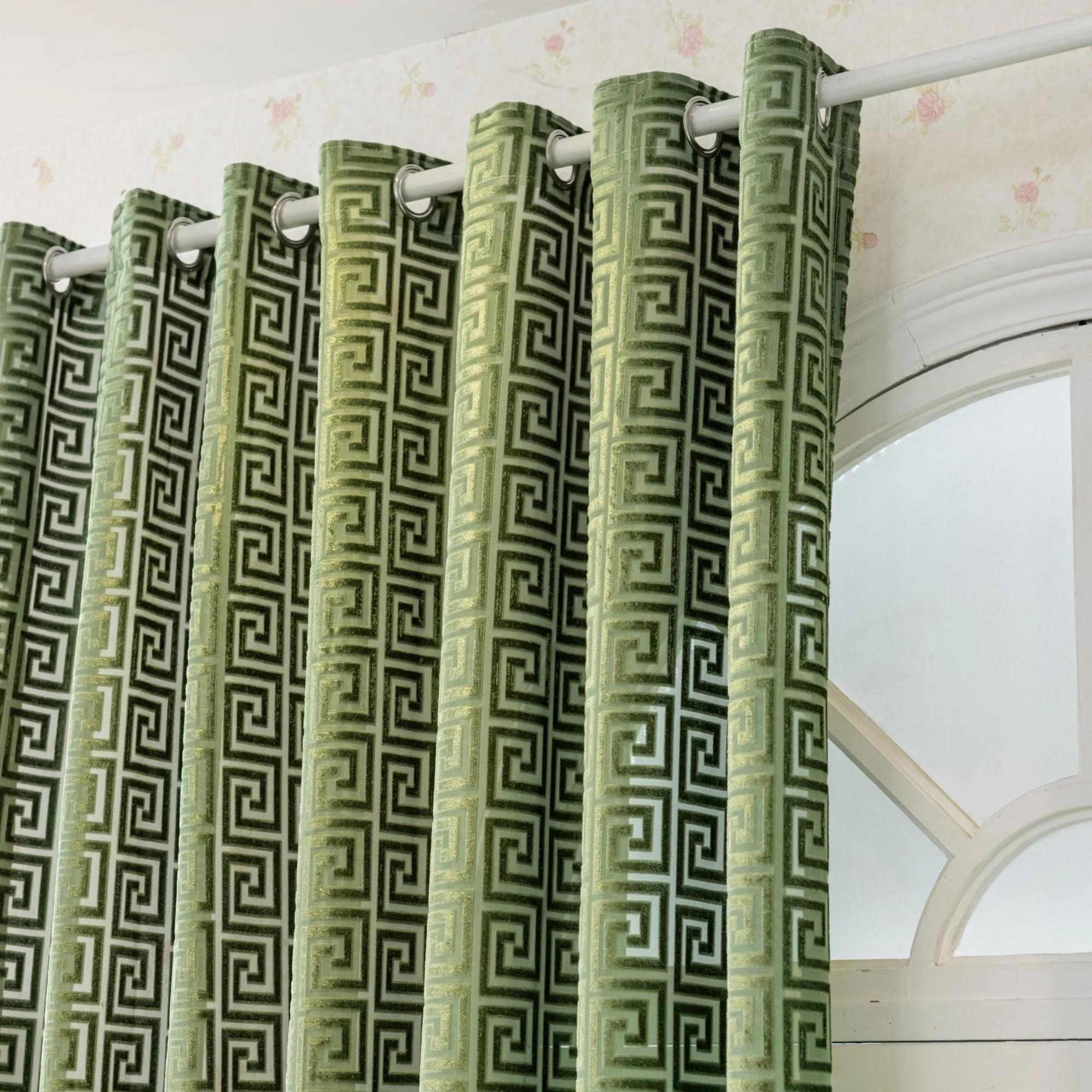 1pc Embroidered Return Pattern Curtain, Home Use for Bedroom and Living Room, Elegant Decorative Window Treatment