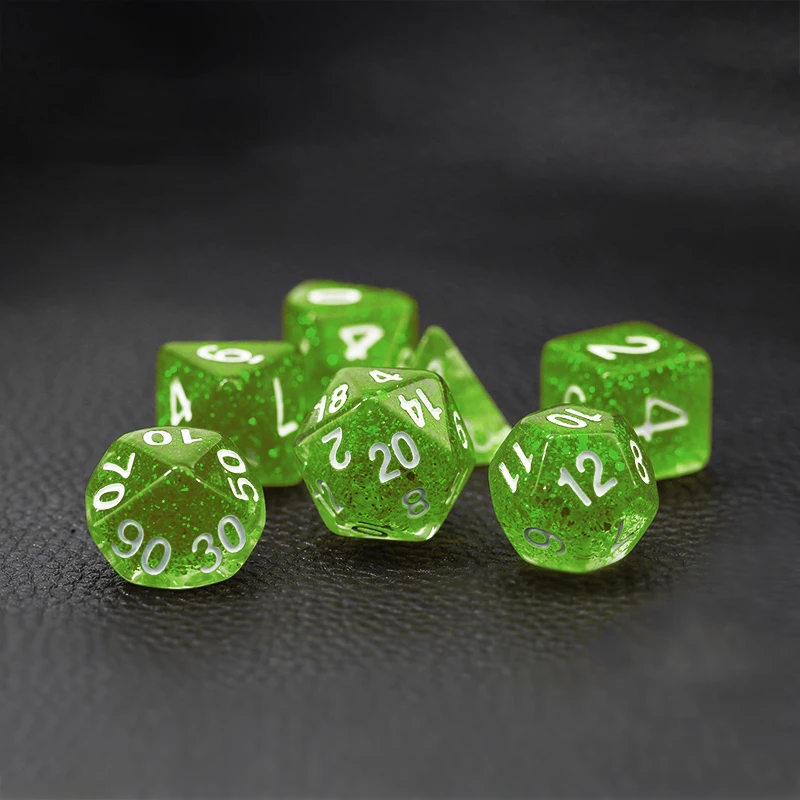 7Pcs/Set Green Dice D&D COC Dice D4 D6 D8 D10 D% D12 D20 Table Games DND RPG Dice Set