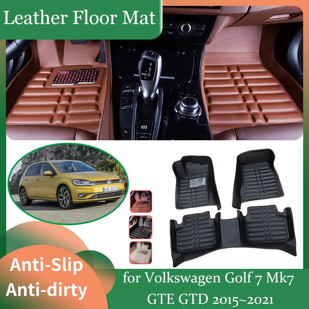 Car Leather Floor Mat for Volkswagen VW Golf 7 Mk7 GTE GTD 2015~2021 Foot Interior Liner Waterproof Carpet Custom Accessories