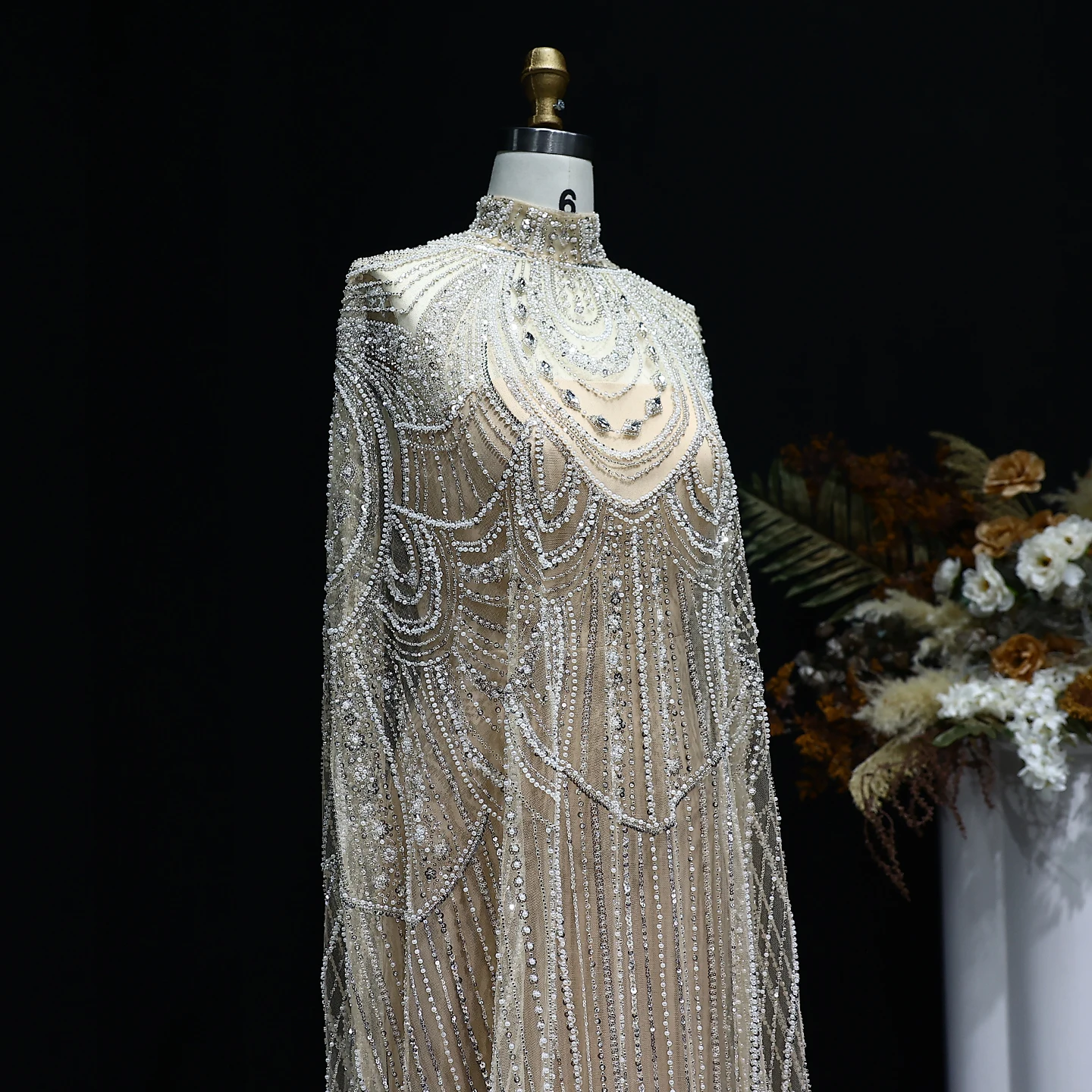 Sharon Said Luxuriöses Perlenbesetztes Dubai Nude Abendkleid für Arabische Frauen Hochzeit Eleganter Kaftan Formelle Partykleider SS780 Maßanfertigung – Detail 7