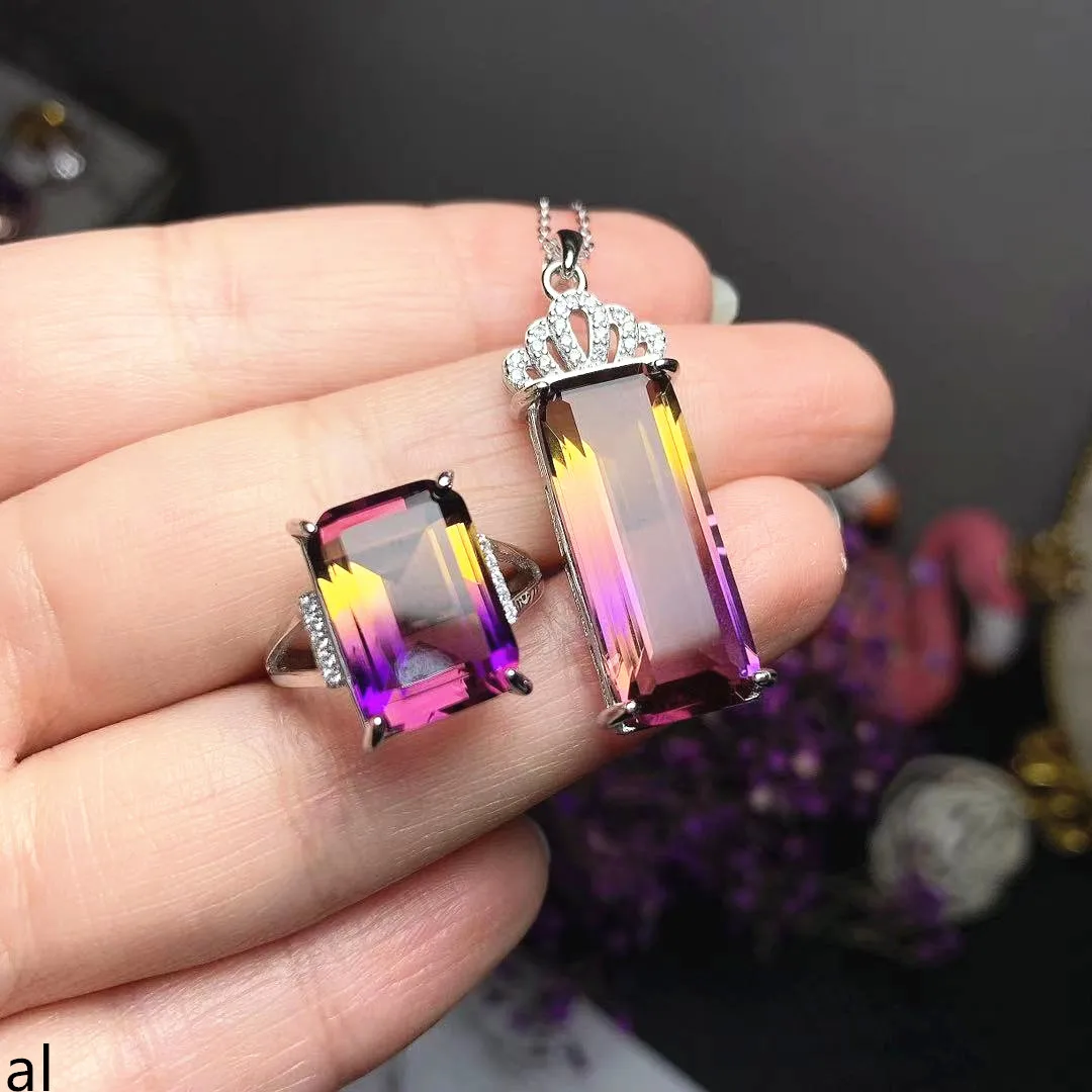 

KJJEAXCMY Boutique Jewelry Women's Jewelry Set 925 Pure Silver Amethyst Crystal Ring Necklace Pendant Wedding Party Birthday Gif