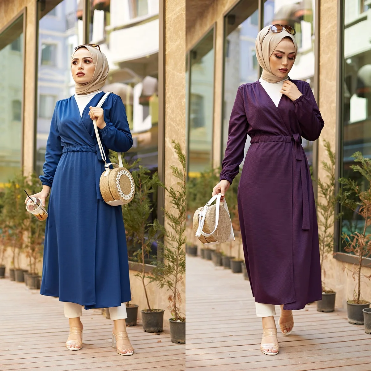 Belted Belted Kimono Turkish Muslim Long Women Dress Abaya Turkey Sets Fashion Hijab Islamic Tunic 2023 casual jilbab Dubai Abaya Turkish Muslim Long Women Dress Abaya Turkey Sets Fashion Hijab Islamic Tunic 2023