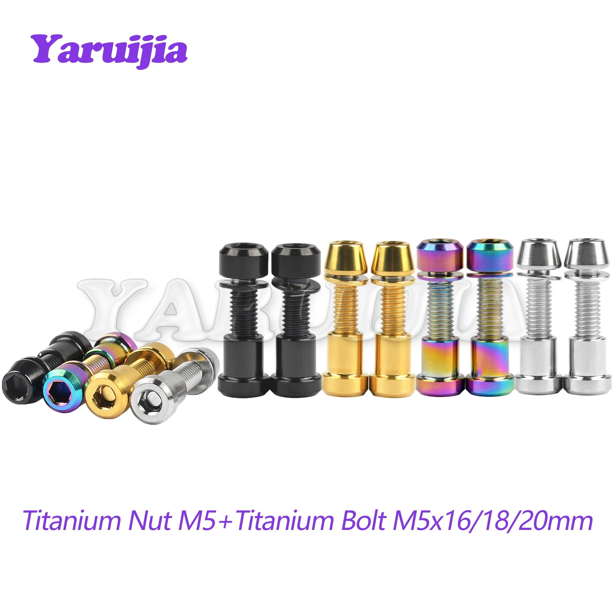 Yaruijia Titanium Moer M5 + Titanium Bout M5x16/18/20mm met Ring Zeskantschroeven voor 3T Stuurpen Voorvorkslot