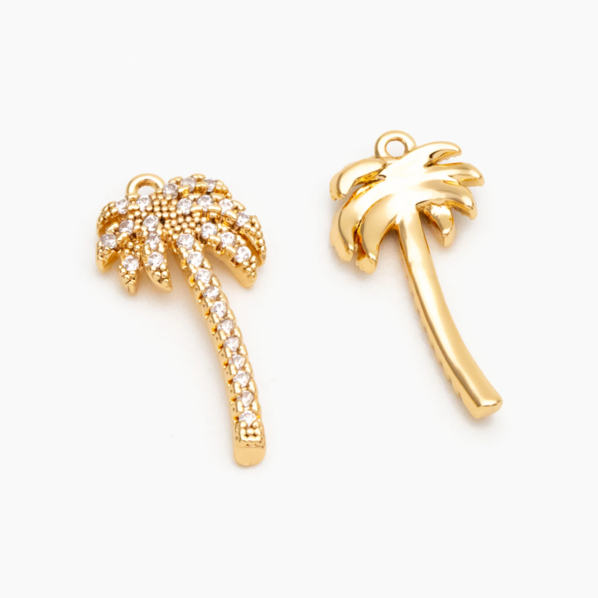 

4pcs Gold Palm Tree Charms 19mm, 18K Gold Plated Brass, CZ Pave Beach Necklace Pendants For Jewelry Making Diy Supplies (GB-362)