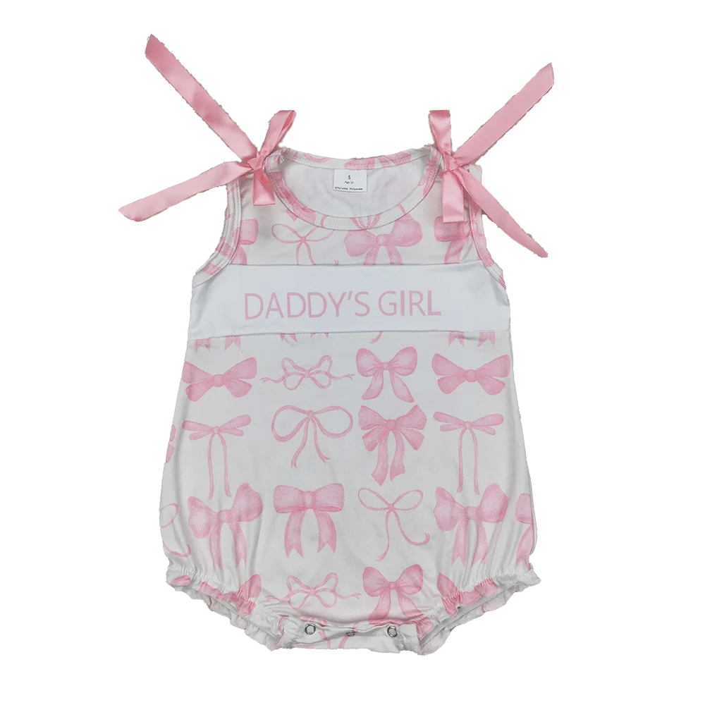 

SR2818 Baby Girls Summer Rompers Sleeveless pink bow daddy's girl summer romper
