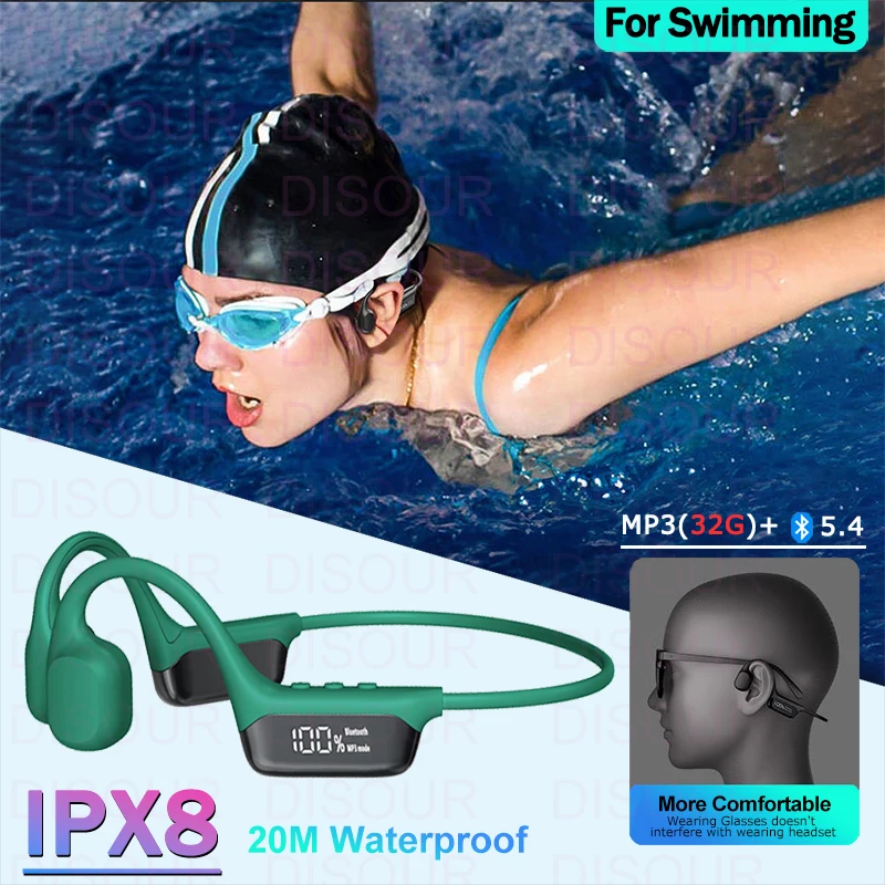 

Bone Conduction Earphones IPX8 Waterproof Headset for Swimming Bluetooth 5.4 Wireless Sport Headphones MP3 Player With 32G RAM