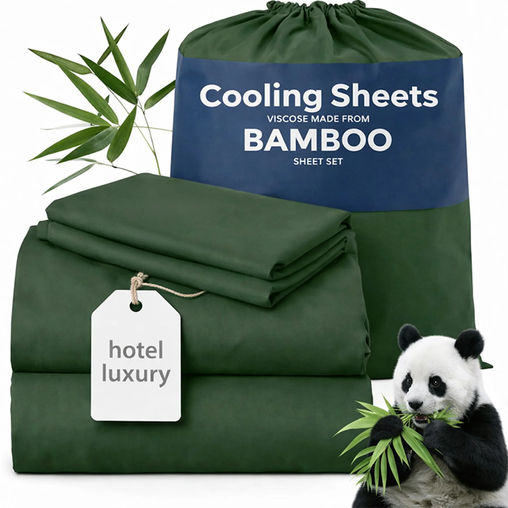4-Piece Twin/Full/Queen/King Size Bamboo Viscose Cooling Sheet Set, Luxury Hotel Quality Super Soft Breathable Bed Sheets,16" Deep Pocket Elastic Fitted Sheet with Pillowcases, Ultra Cooling for Hot Sleepers, All Season Home Bedding Bedding Set Gift
