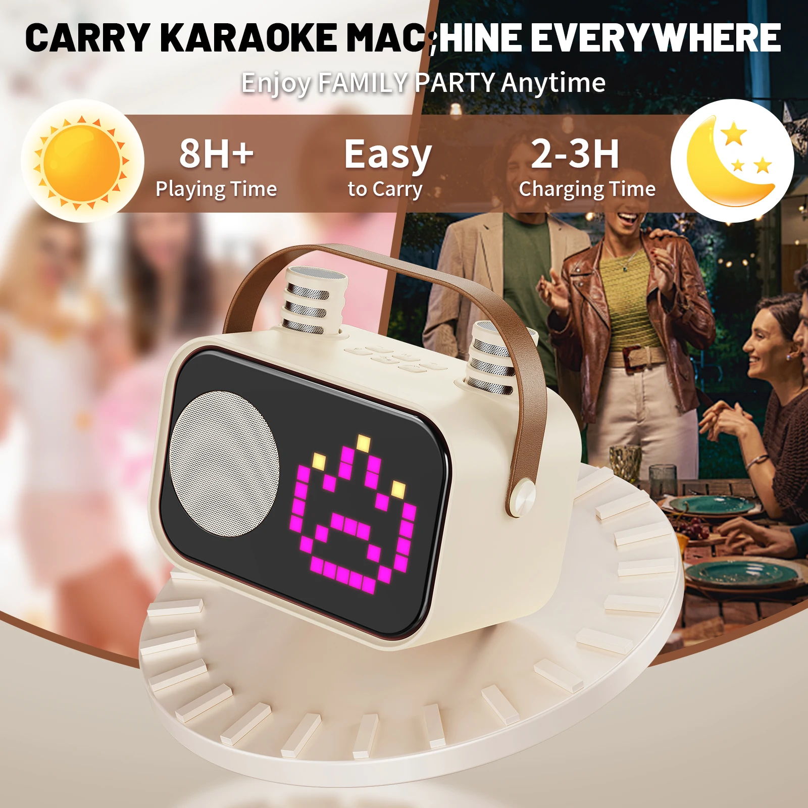سمّاعات بلوتوث D58 آلة الكاريوكي نظام مكبر صوت محمول مع ميكروفونات لاسلكية المنزل الأسرة الغناء للأطفال