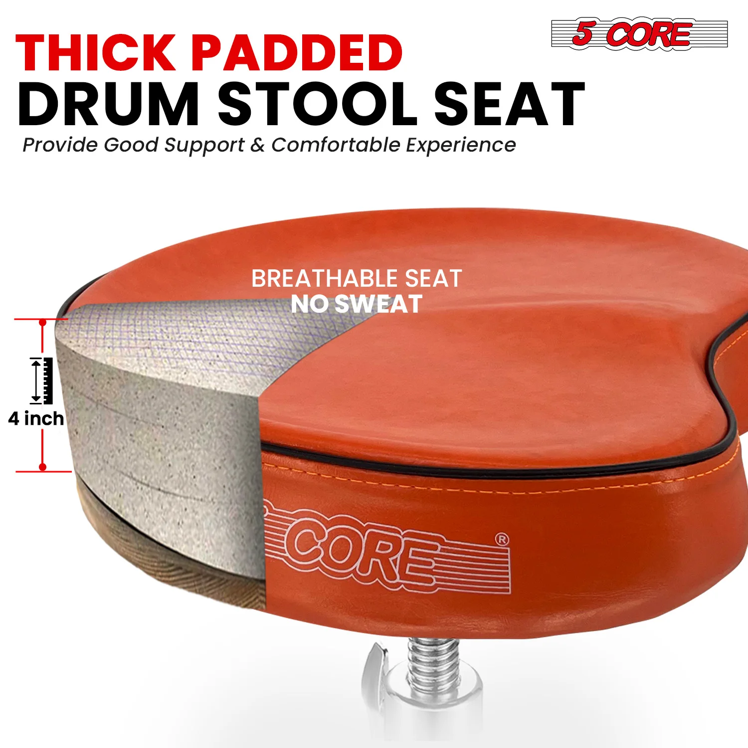 5 Core Drum Throne Padded Guitar Stool Saddle Drummer Seat for Adults & Kids DS CH ORG SDL HD