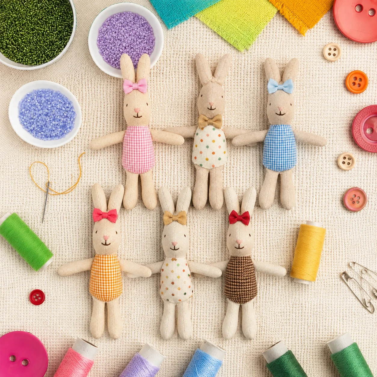 Nordic Style Handmade Linen Bunny Doll Soft Plush Rabbit Toy Minimalist Nursery Decoration Montessori Kids Role Play Gift